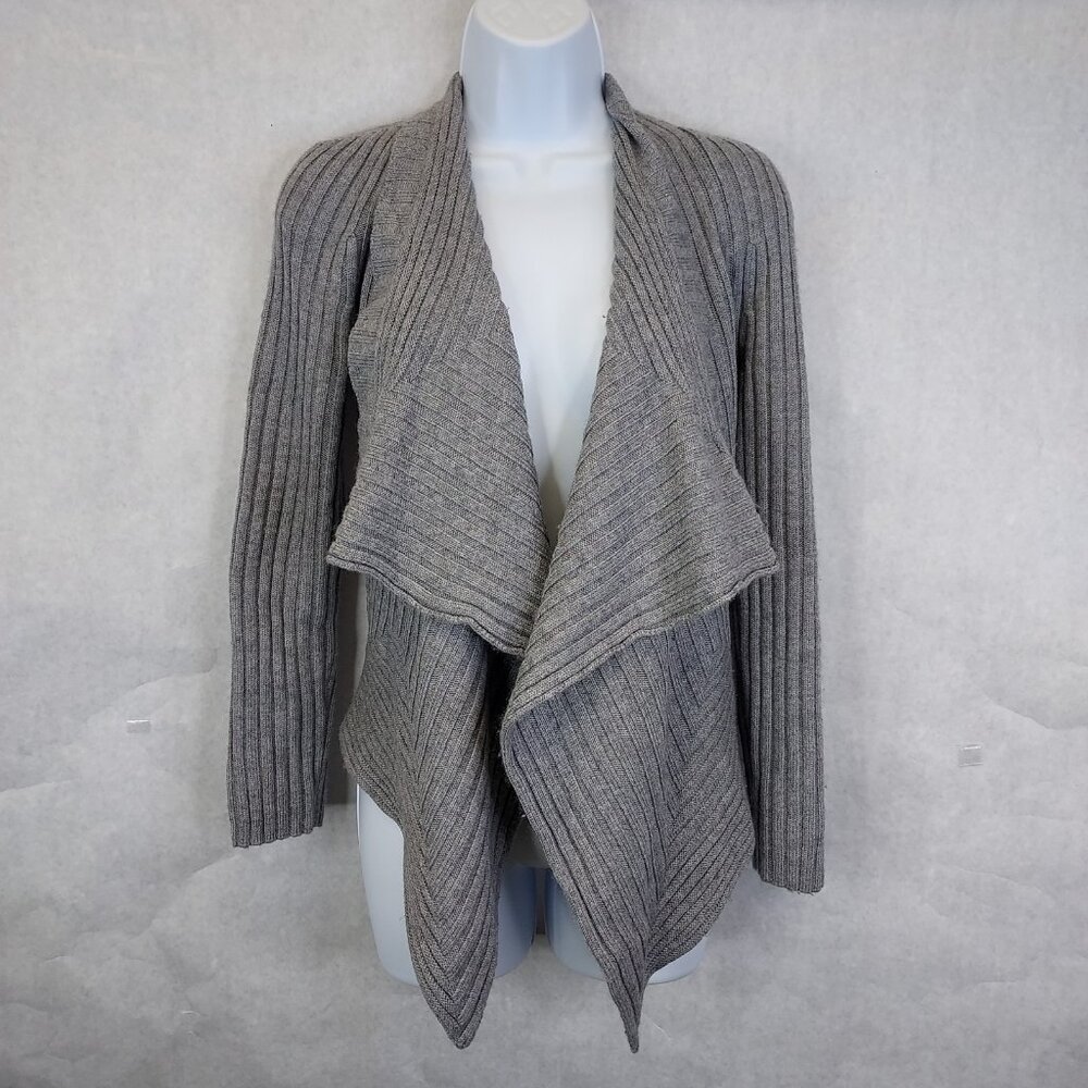 Planet Cardigan Sweater Womens XS Ribbed Knit Merino Wool Gray Shawl Collar Boho